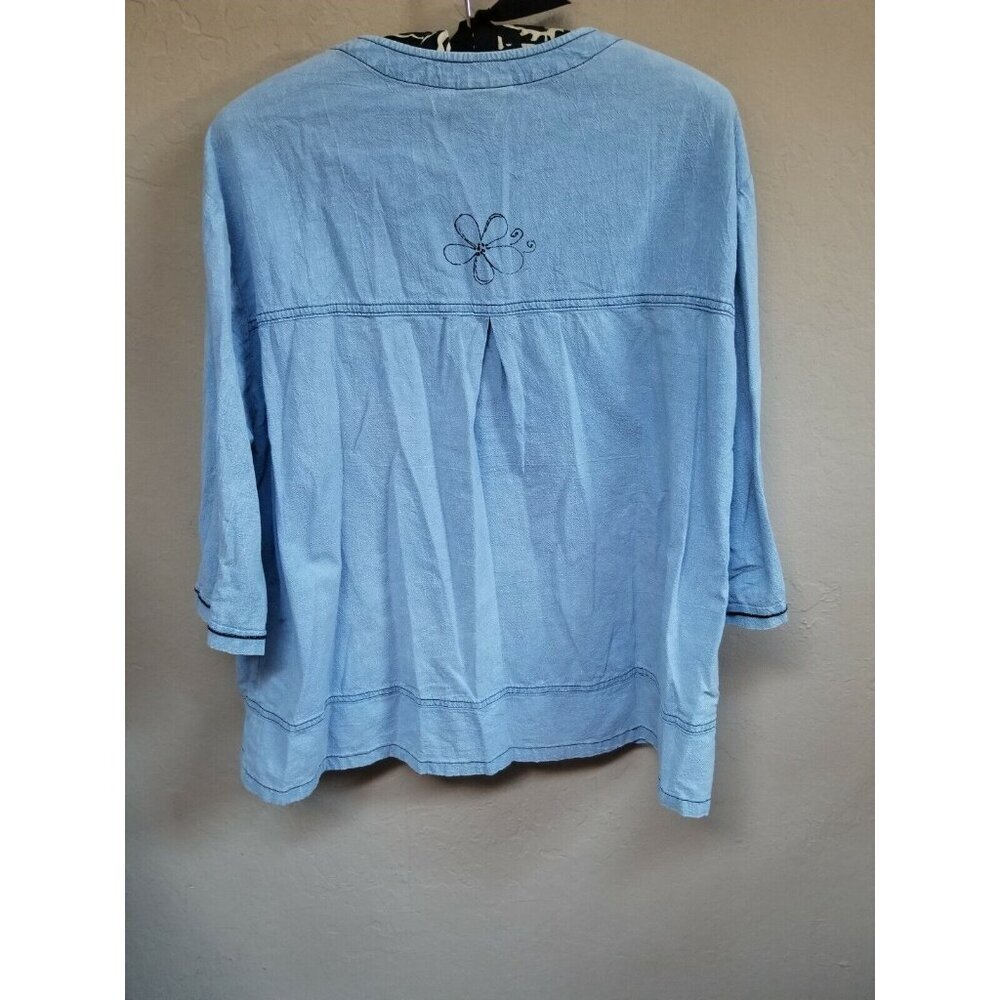 2PC Produce Company Button Front Shirt Large Cropped Pants XL Set Blue Pockets - Picture 3 of 12